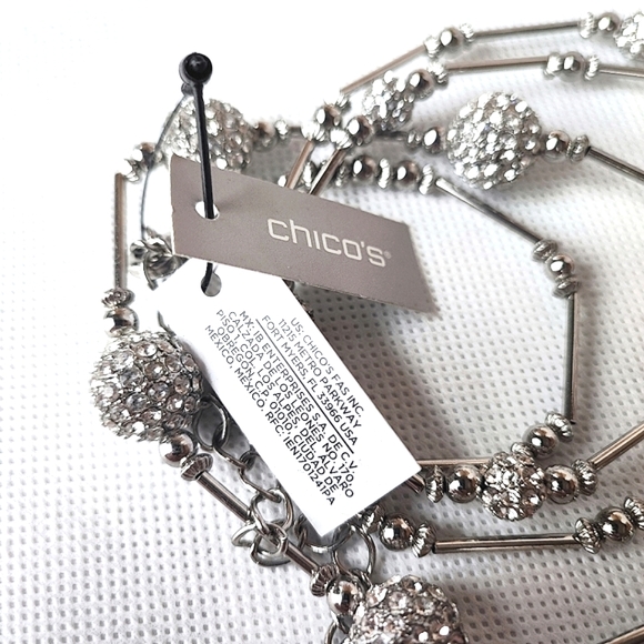 Layla Fireball Disco Ball Rhinestone Chrome Silver Tone Chico's Brand Necklace - Picture 3 of 8
